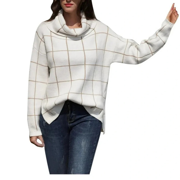SHEIN Textured Turtleneck Top Windowpane Sweater - Size L - Picture 1 of 5
